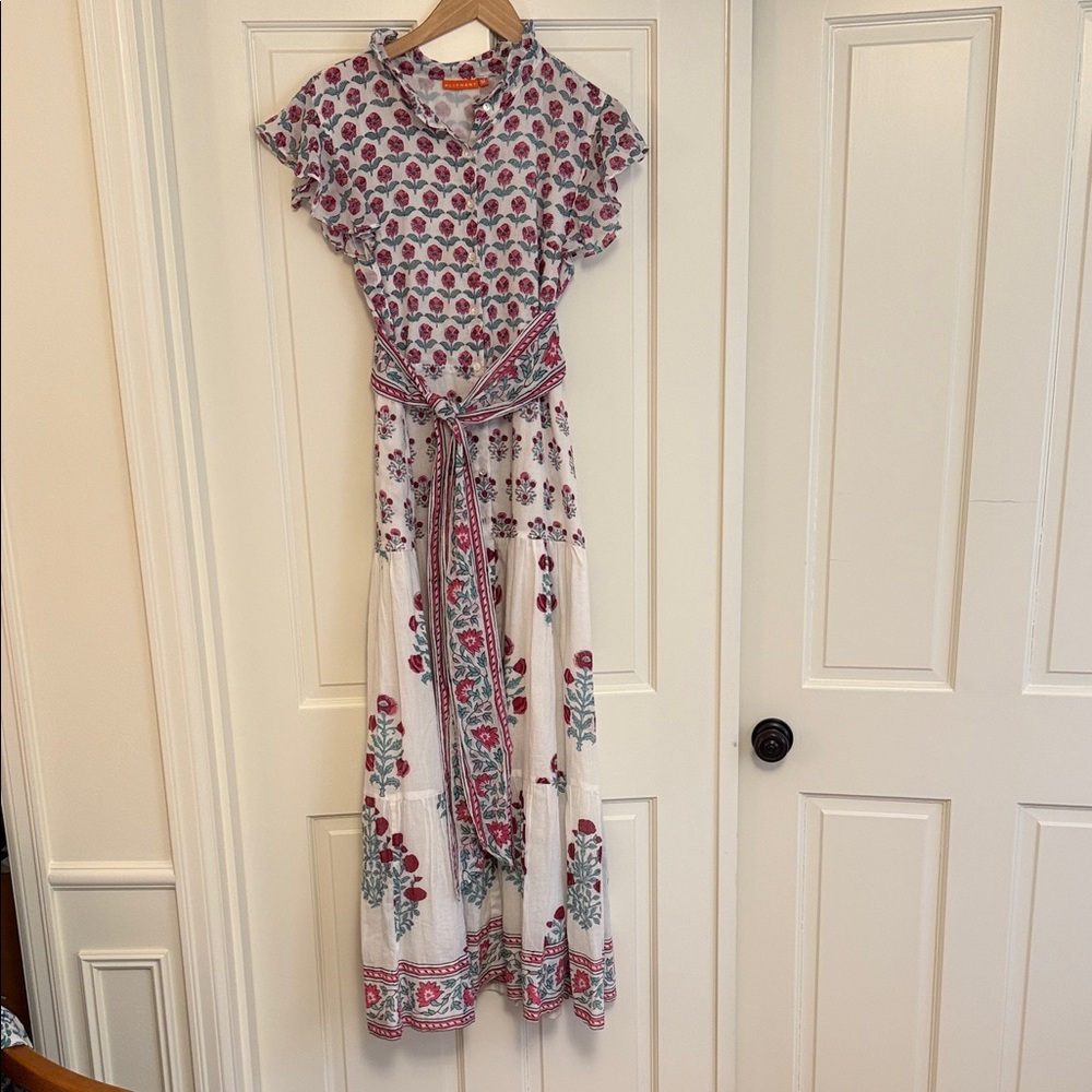 Oliphant White Maxi Dress with Pink & Green Floral Print